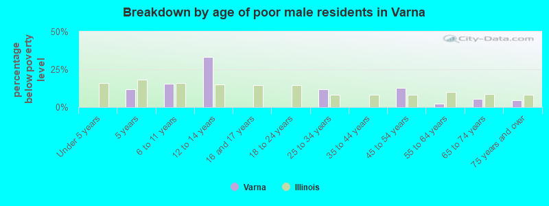 Breakdown by age of poor male residents in Varna