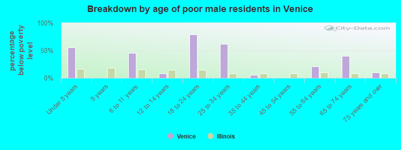 Breakdown by age of poor male residents in Venice