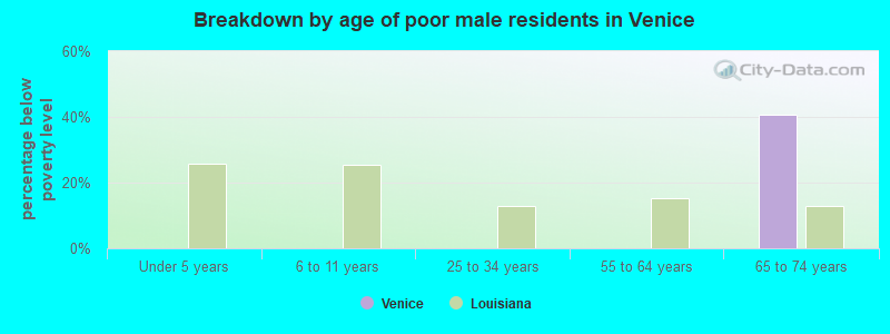 Breakdown by age of poor male residents in Venice