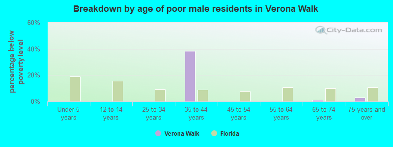 Breakdown by age of poor male residents in Verona Walk