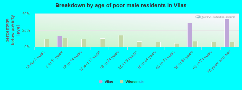 Breakdown by age of poor male residents in Vilas
