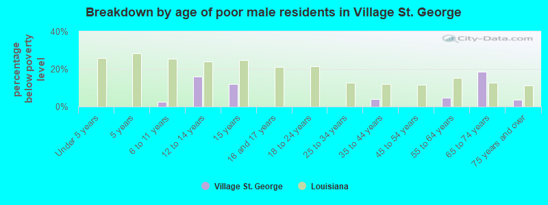 Breakdown by age of poor male residents in Village St. George