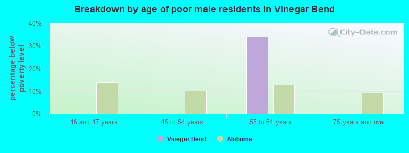 Breakdown by age of poor male residents in Vinegar Bend
