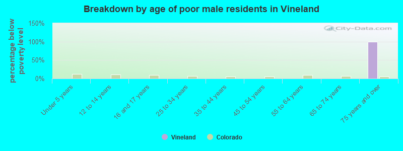 Breakdown by age of poor male residents in Vineland