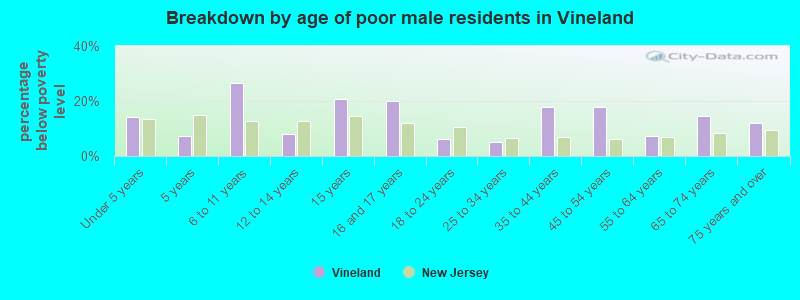 Breakdown by age of poor male residents in Vineland