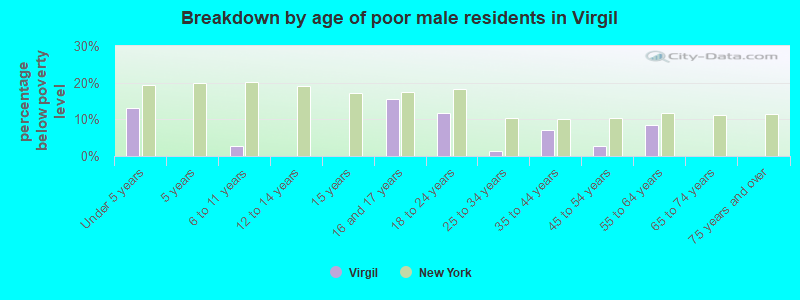 Breakdown by age of poor male residents in Virgil