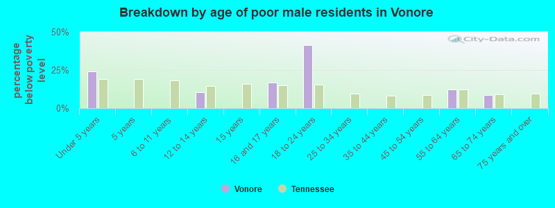 Breakdown by age of poor male residents in Vonore