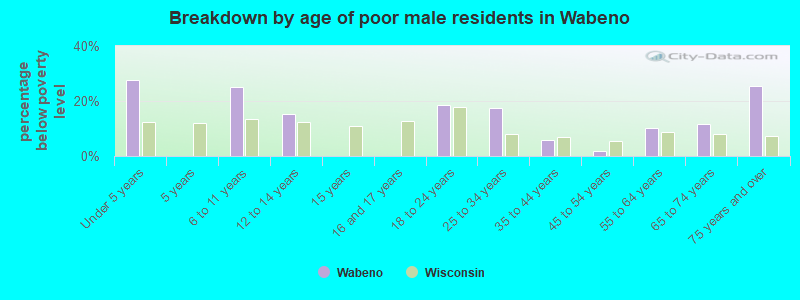 Breakdown by age of poor male residents in Wabeno