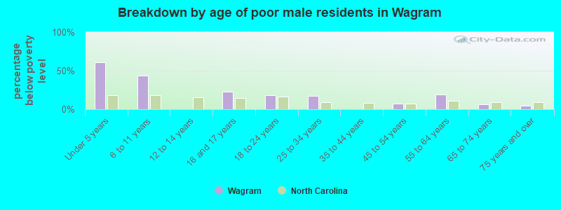 Breakdown by age of poor male residents in Wagram