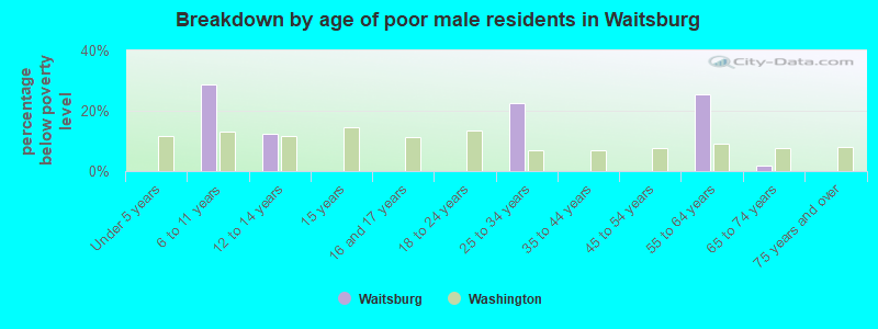 Breakdown by age of poor male residents in Waitsburg