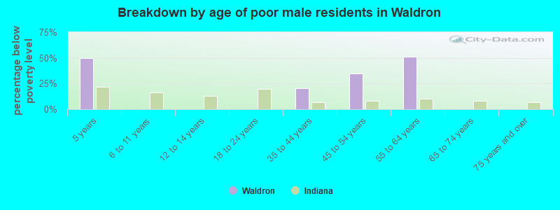 Breakdown by age of poor male residents in Waldron