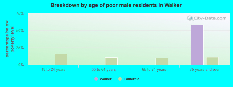Breakdown by age of poor male residents in Walker