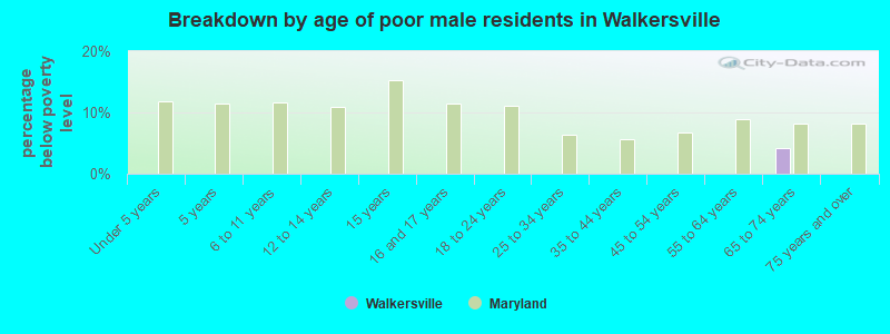 Breakdown by age of poor male residents in Walkersville