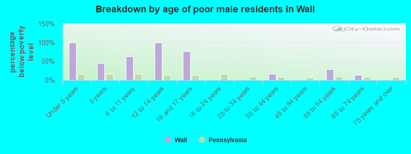 Breakdown by age of poor male residents in Wall