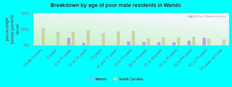Breakdown by age of poor male residents in Wando
