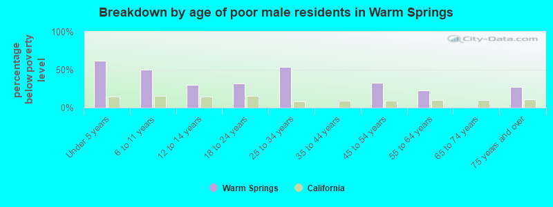 Breakdown by age of poor male residents in Warm Springs