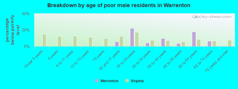 Breakdown by age of poor male residents in Warrenton
