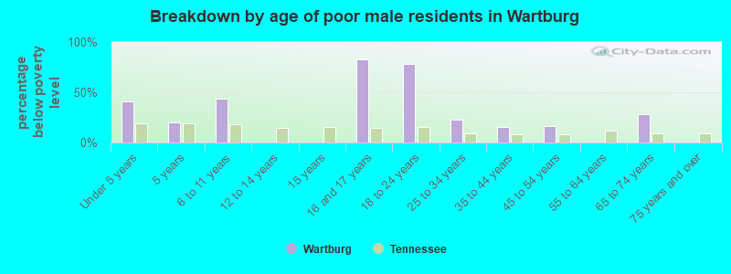 Breakdown by age of poor male residents in Wartburg