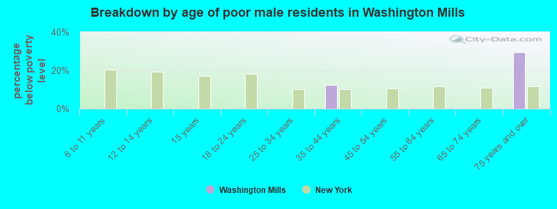 Breakdown by age of poor male residents in Washington Mills