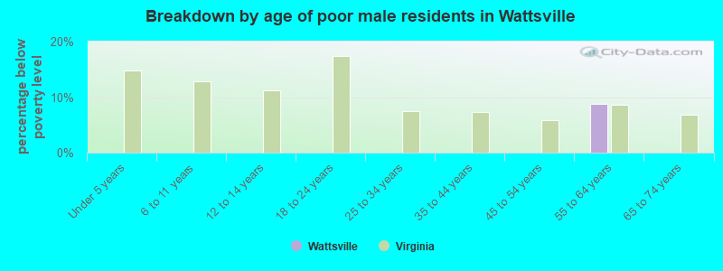 Breakdown by age of poor male residents in Wattsville