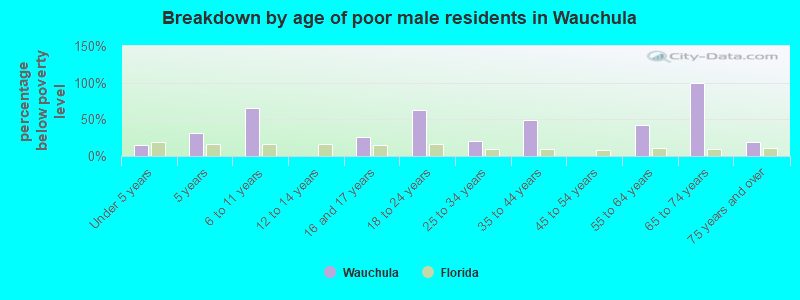 Breakdown by age of poor male residents in Wauchula