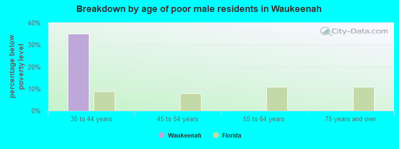 Breakdown by age of poor male residents in Waukeenah
