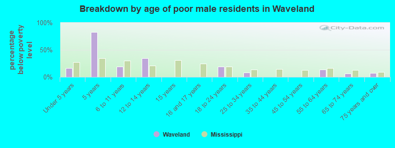 Breakdown by age of poor male residents in Waveland
