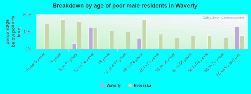 Breakdown by age of poor male residents in Waverly