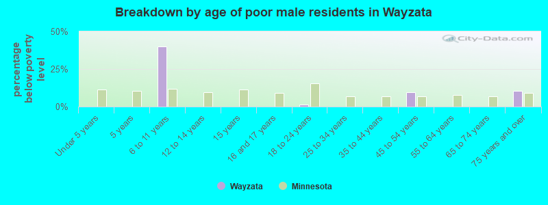 Breakdown by age of poor male residents in Wayzata