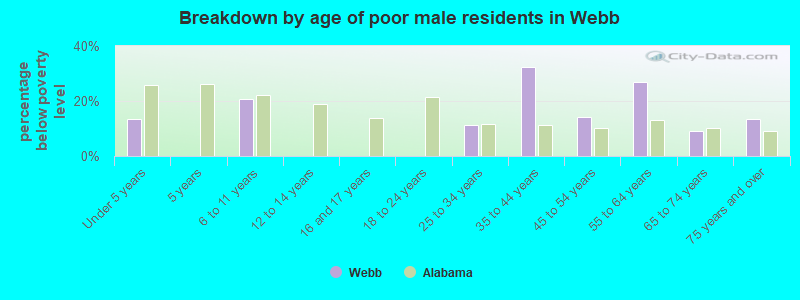 Breakdown by age of poor male residents in Webb