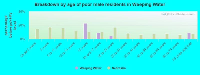 Breakdown by age of poor male residents in Weeping Water