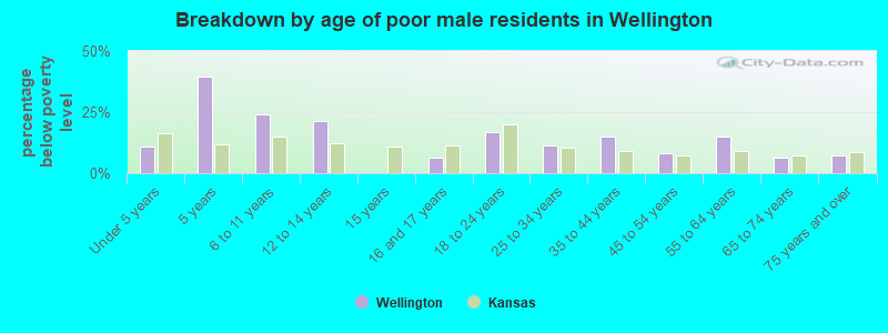 Breakdown by age of poor male residents in Wellington