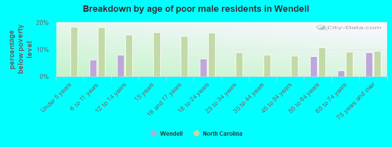 Breakdown by age of poor male residents in Wendell