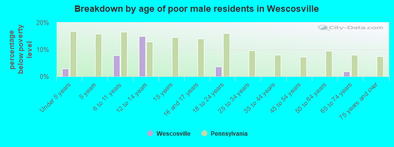 Breakdown by age of poor male residents in Wescosville