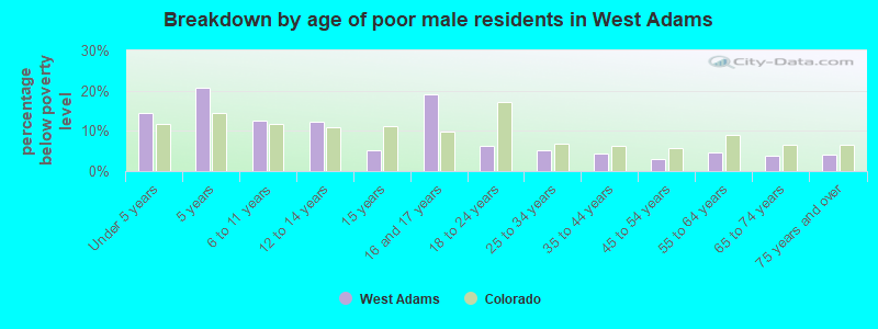 Breakdown by age of poor male residents in West Adams
