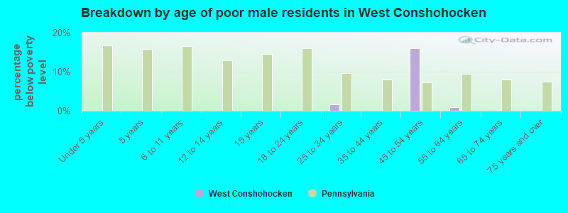Breakdown by age of poor male residents in West Conshohocken