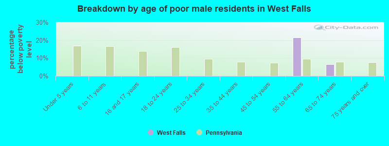 Breakdown by age of poor male residents in West Falls