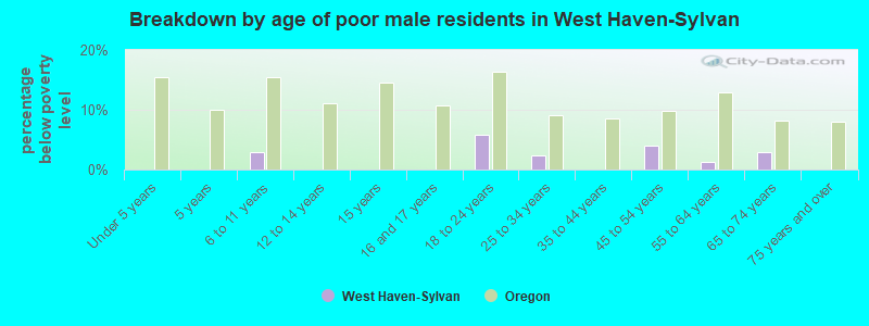 Breakdown by age of poor male residents in West Haven-Sylvan