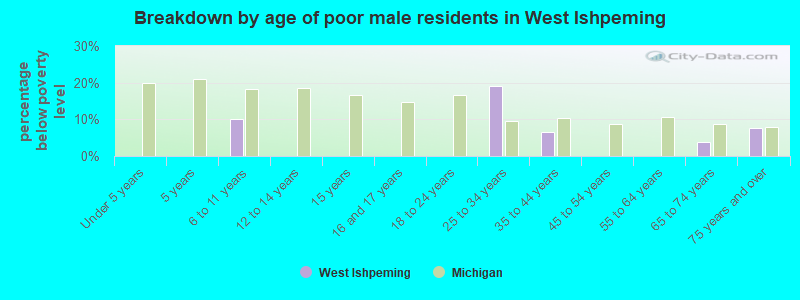 Breakdown by age of poor male residents in West Ishpeming