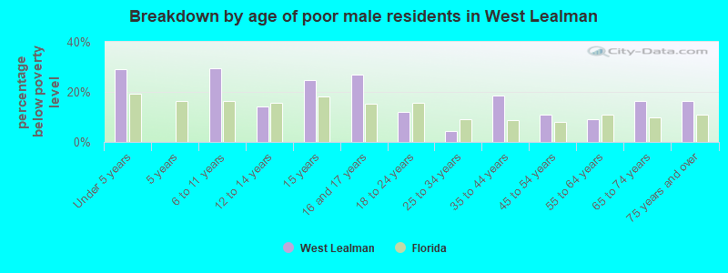 Breakdown by age of poor male residents in West Lealman