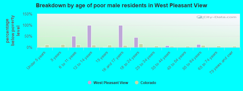 Breakdown by age of poor male residents in West Pleasant View