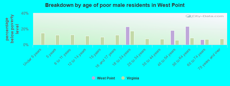 Breakdown by age of poor male residents in West Point