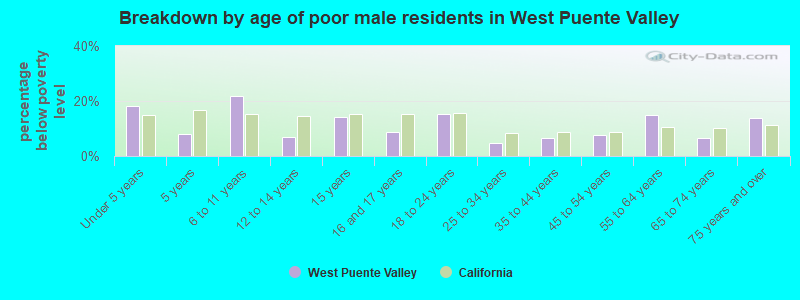 Breakdown by age of poor male residents in West Puente Valley