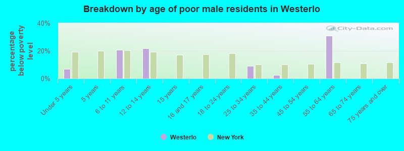 Breakdown by age of poor male residents in Westerlo