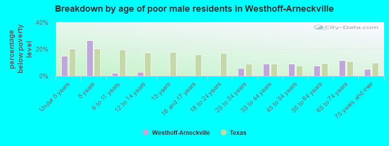 Breakdown by age of poor male residents in Westhoff-Arneckville