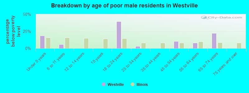 Breakdown by age of poor male residents in Westville