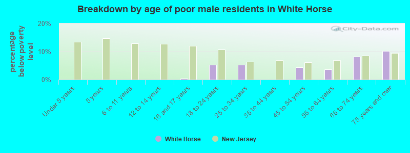 Breakdown by age of poor male residents in White Horse