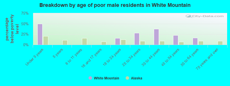 Breakdown by age of poor male residents in White Mountain