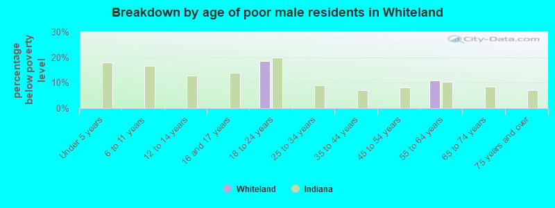 Breakdown by age of poor male residents in Whiteland