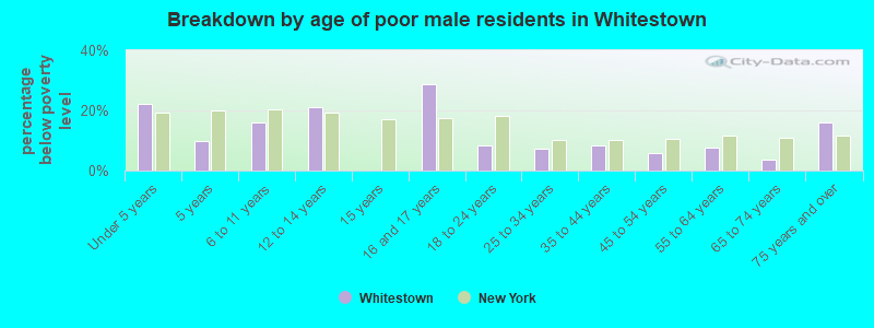 Breakdown by age of poor male residents in Whitestown